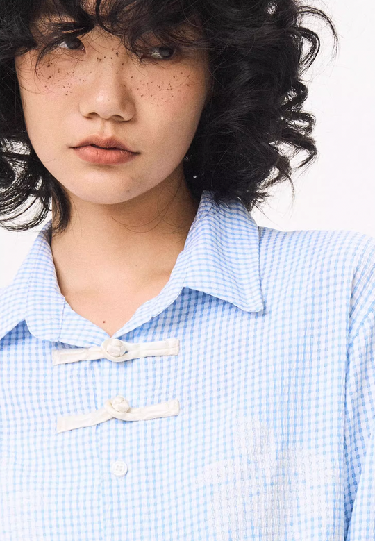 EMPTY REFERENCE Printed Blue Plaid Long Sleeve Shirt | Face 3 Face