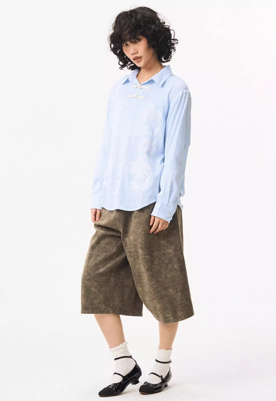 EMPTY REFERENCE Printed Blue Plaid Long Sleeve Shirt | Face 3 Face