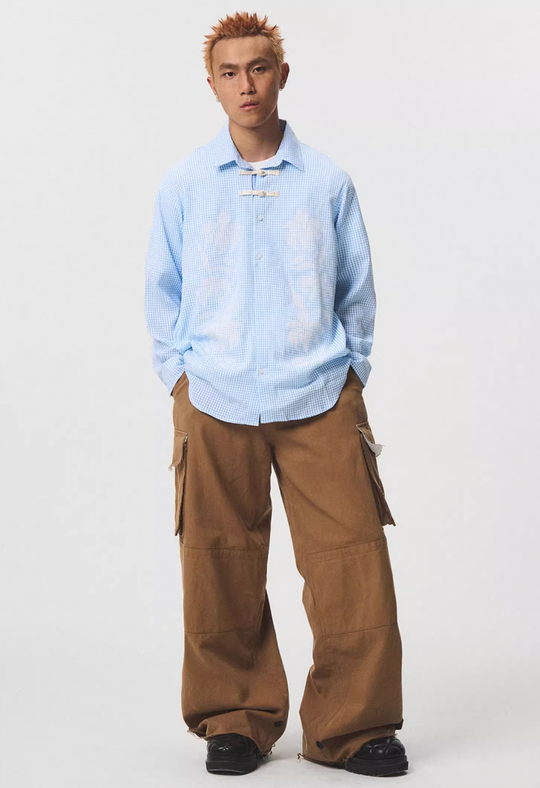 EMPTY REFERENCE Printed Blue Plaid Long Sleeve Shirt | Face 3 Face