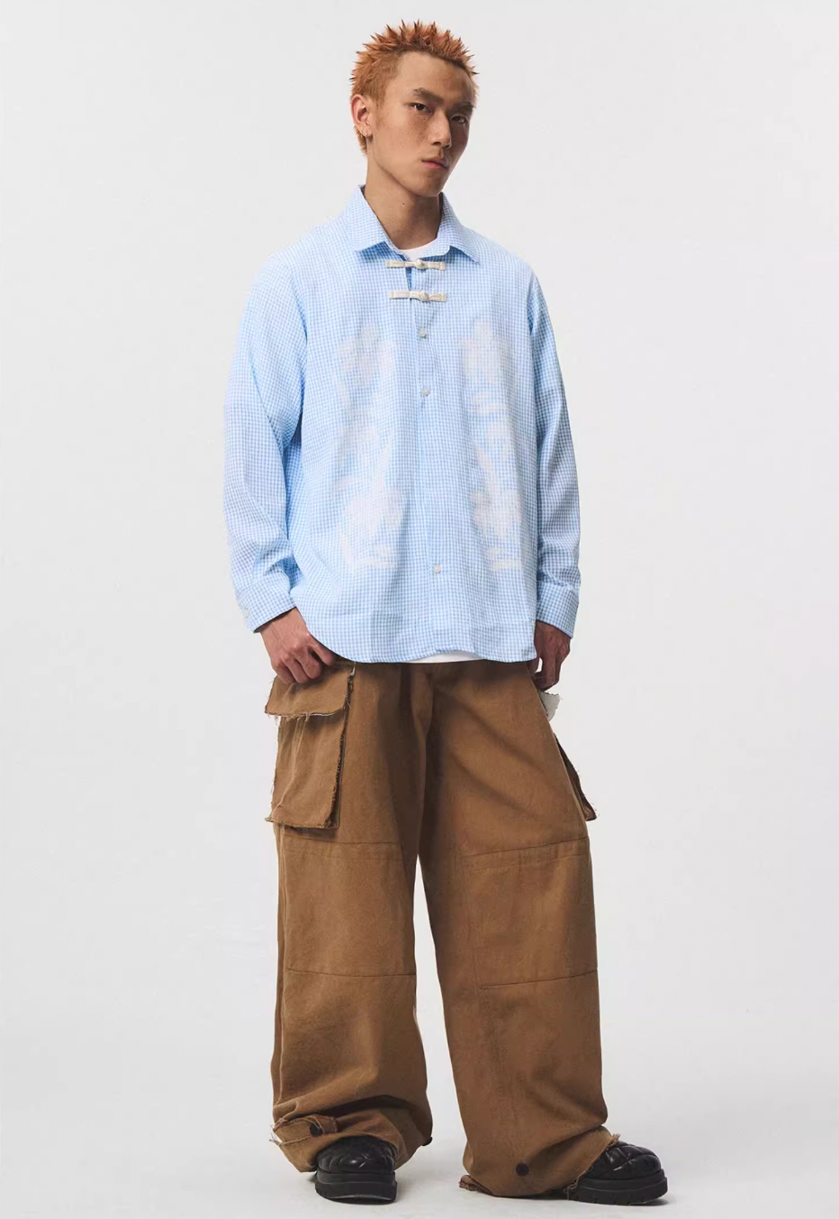 EMPTY REFERENCE Printed Blue Plaid Long Sleeve Shirt | Face 3 Face