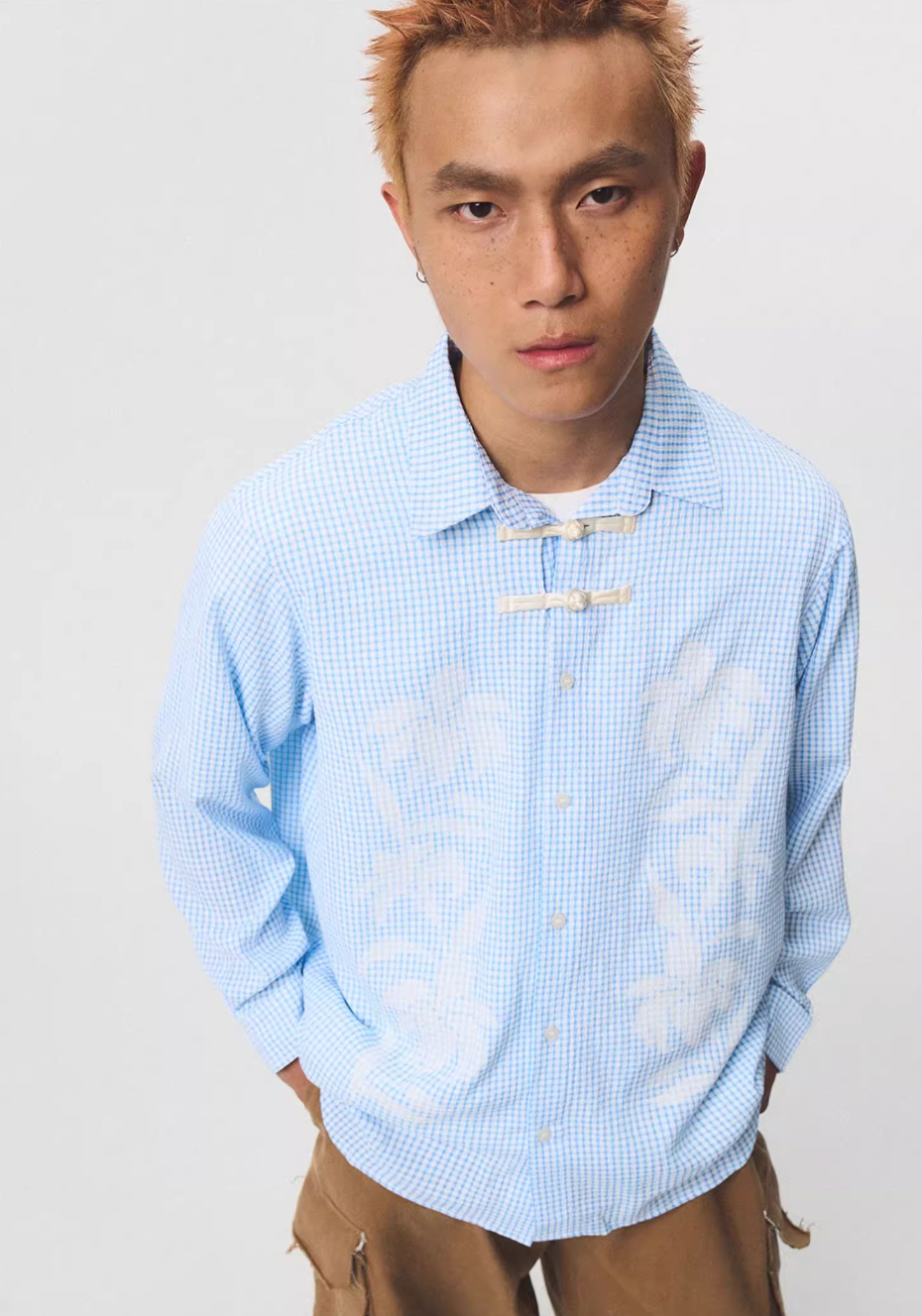 EMPTY REFERENCE Printed Blue Plaid Long Sleeve Shirt | Face 3 Face