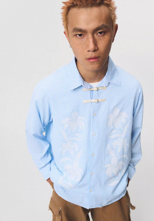 EMPTY REFERENCE Printed Blue Plaid Long Sleeve Shirt | Face 3 Face