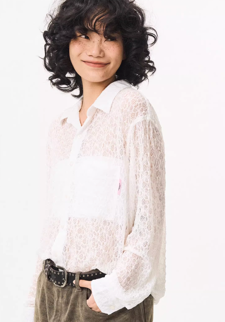 EMPTY REFERENCE Lace Patchwork Long Sleeve Shirt | Face 3 Face