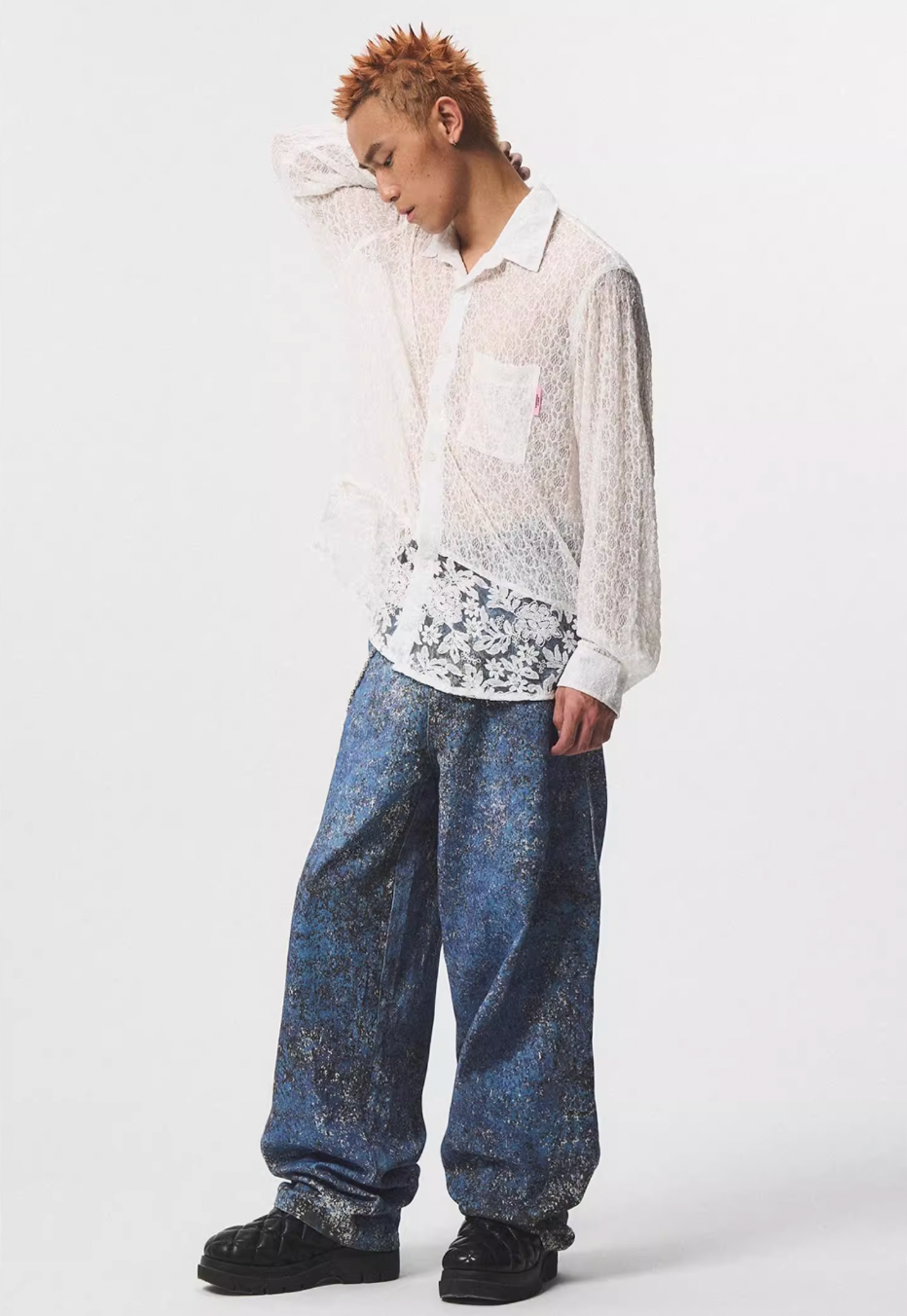 EMPTY REFERENCE Lace Patchwork Long Sleeve Shirt | Face 3 Face
