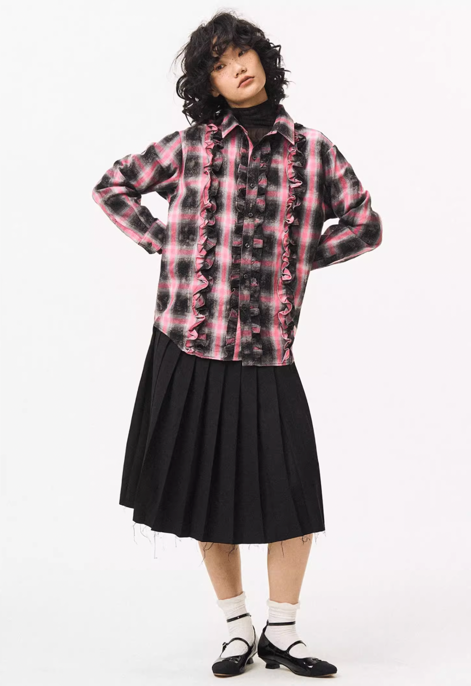 EMPTY REFERENCE Lace Plaid Pink Long Sleeve Shirt | Face 3 Face