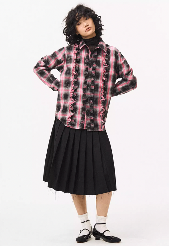 EMPTY REFERENCE Lace Plaid Pink Long Sleeve Shirt | Face 3 Face