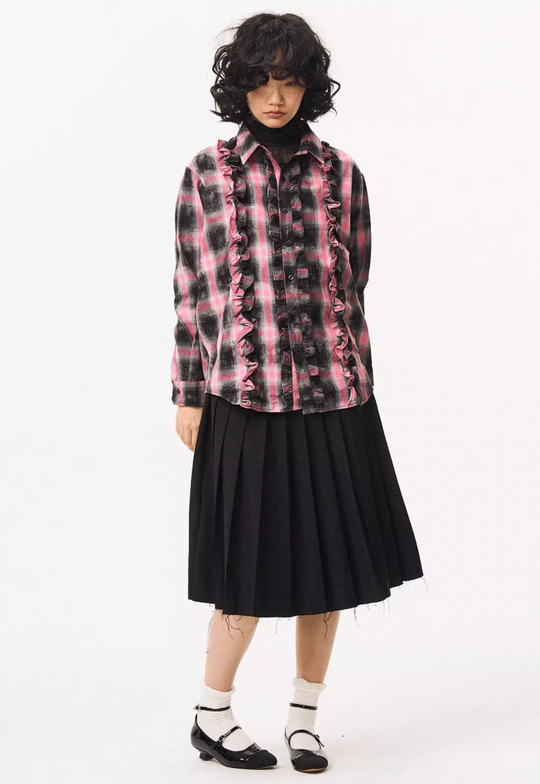 EMPTY REFERENCE Lace Plaid Pink Long Sleeve Shirt | Face 3 Face