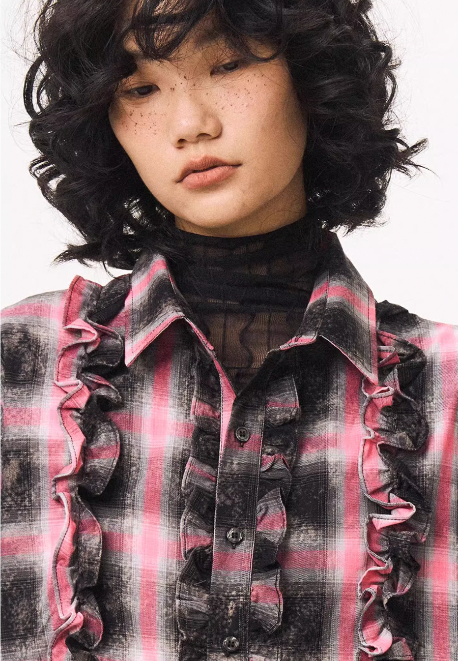 EMPTY REFERENCE Lace Plaid Pink Long Sleeve Shirt | Face 3 Face