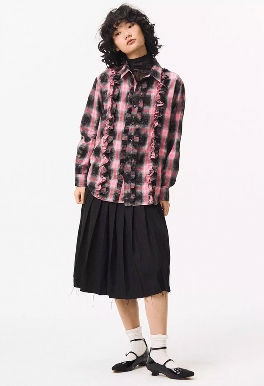 EMPTY REFERENCE Lace Plaid Pink Long Sleeve Shirt | Face 3 Face