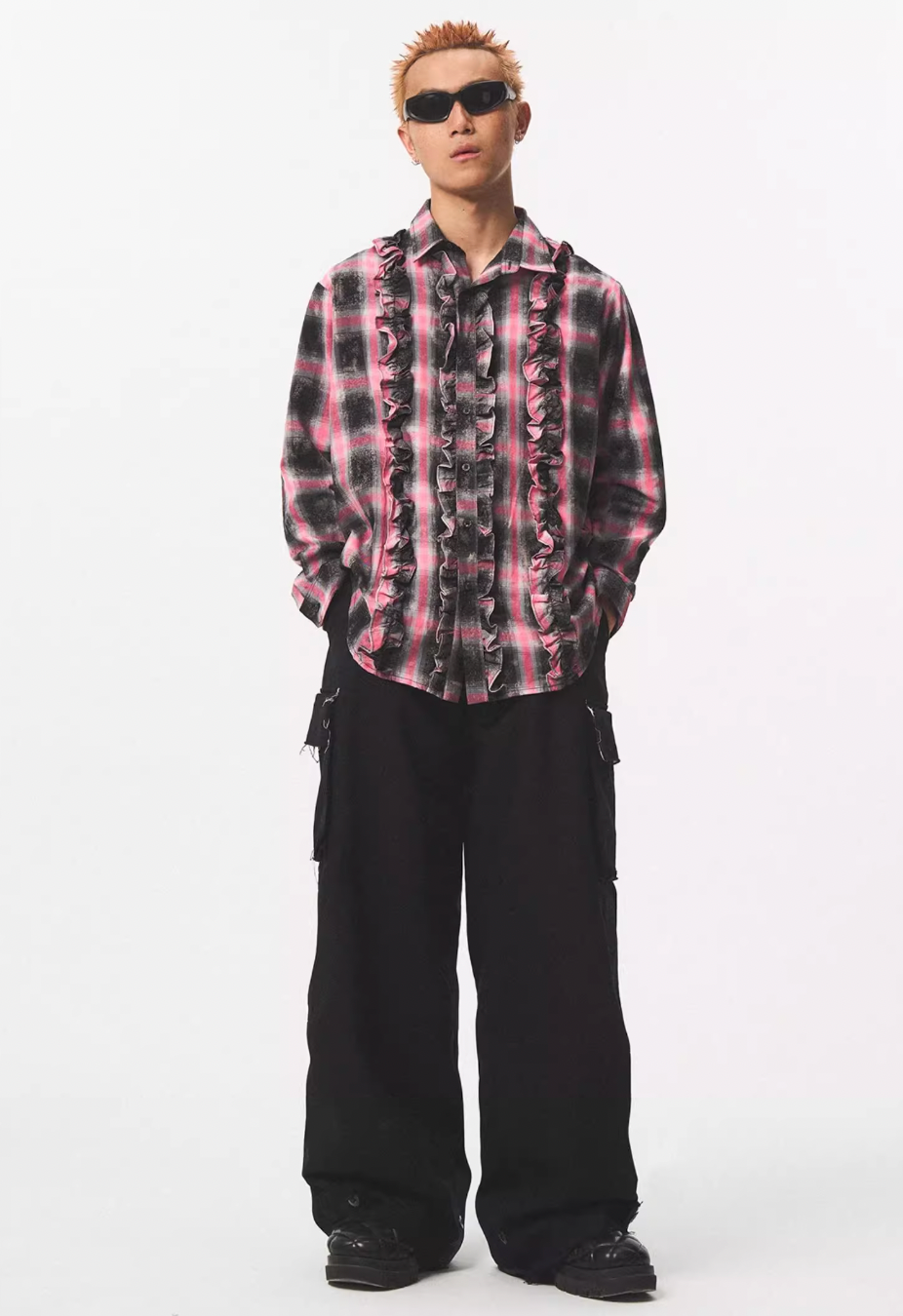 EMPTY REFERENCE Lace Plaid Pink Long Sleeve Shirt | Face 3 Face