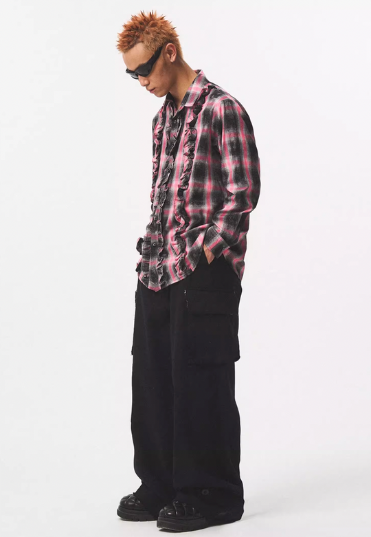 EMPTY REFERENCE Lace Plaid Pink Long Sleeve Shirt | Face 3 Face