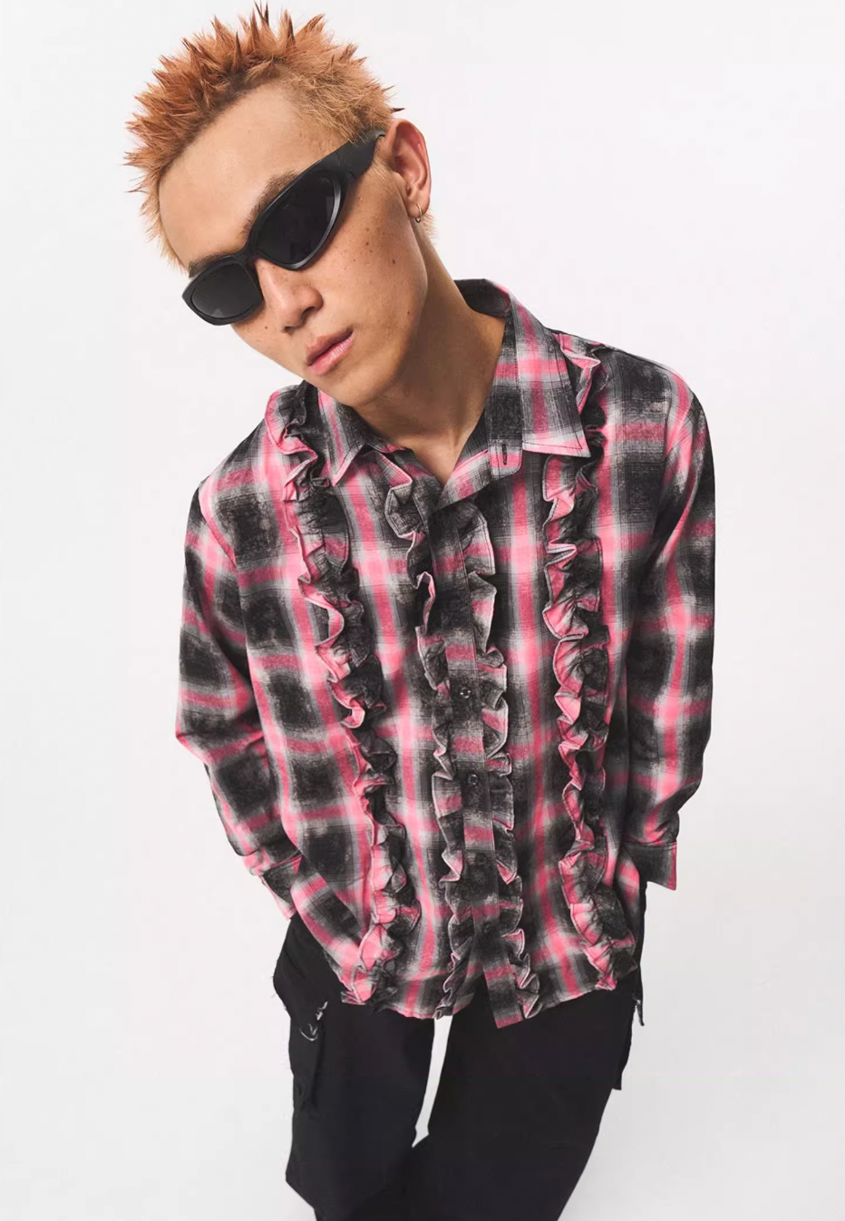 EMPTY REFERENCE Lace Plaid Pink Long Sleeve Shirt | Face 3 Face