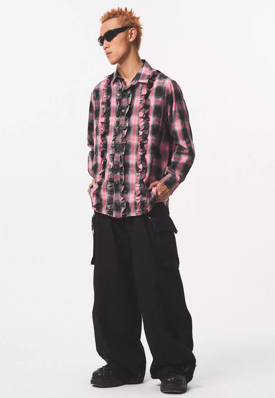 EMPTY REFERENCE Lace Plaid Pink Long Sleeve Shirt | Face 3 Face