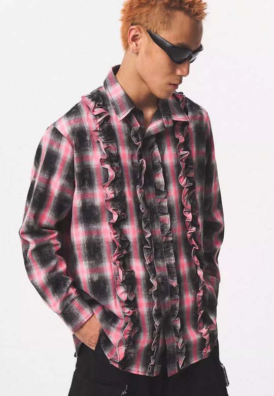 EMPTY REFERENCE Lace Plaid Pink Long Sleeve Shirt | Face 3 Face
