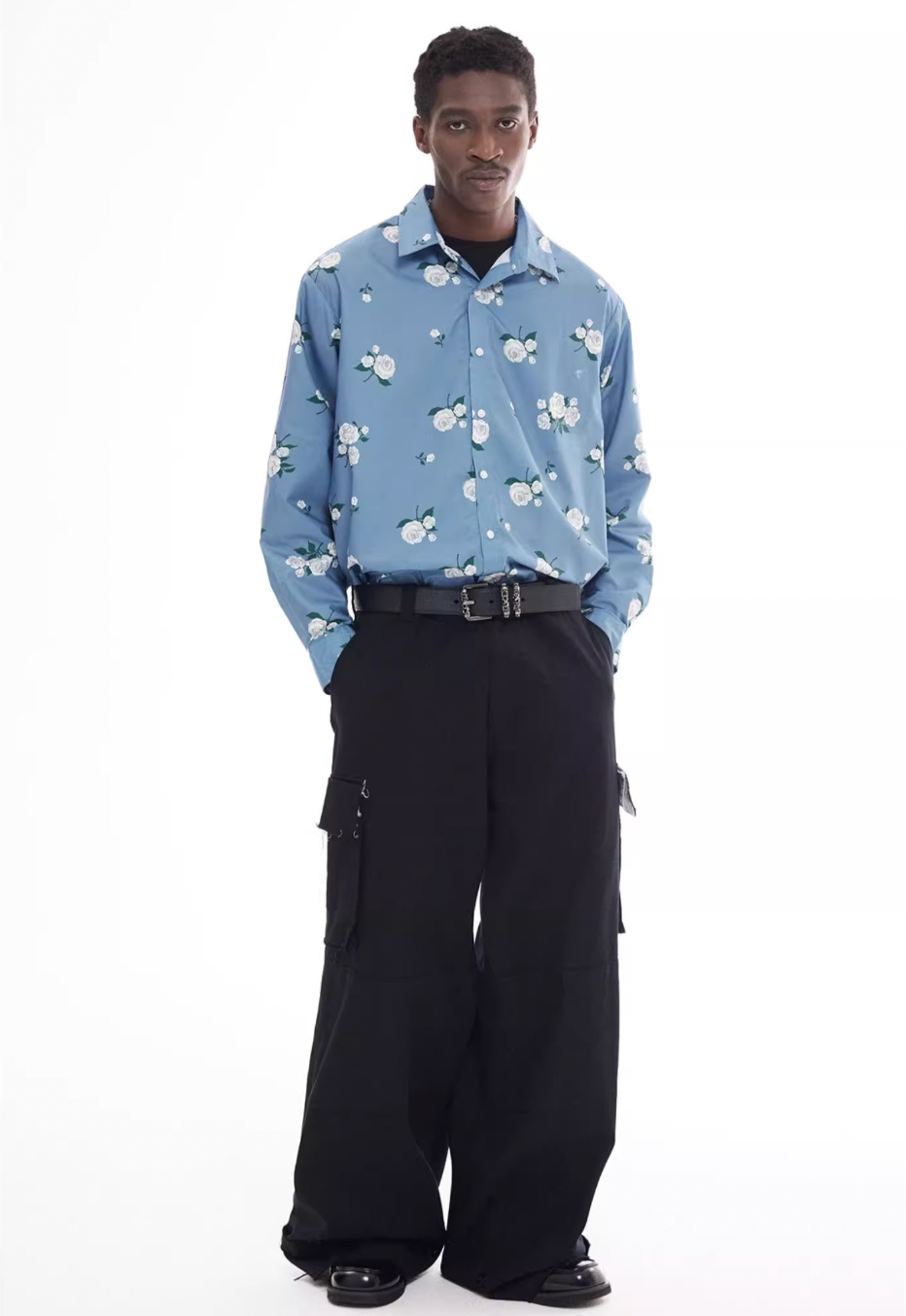 EMPTY REFERENCE Rose Print Blue Long Sleeve Shirt | Face 3 Face