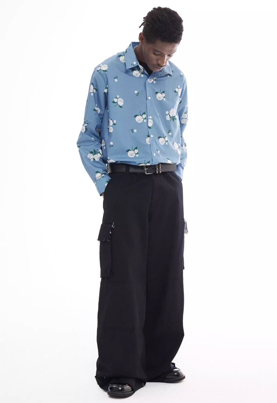 EMPTY REFERENCE Rose Print Blue Long Sleeve Shirt | Face 3 Face