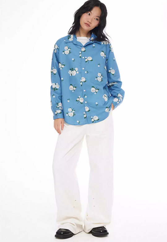 EMPTY REFERENCE Rose Print Blue Long Sleeve Shirt | Face 3 Face