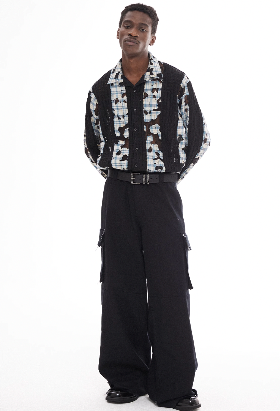 EMPTY REFERENCE Plaid Lace Patchwork Long Sleeve Shirt | Face 3 Face