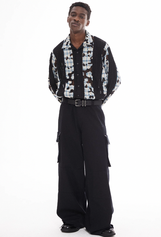 EMPTY REFERENCE Plaid Lace Patchwork Long Sleeve Shirt | Face 3 Face