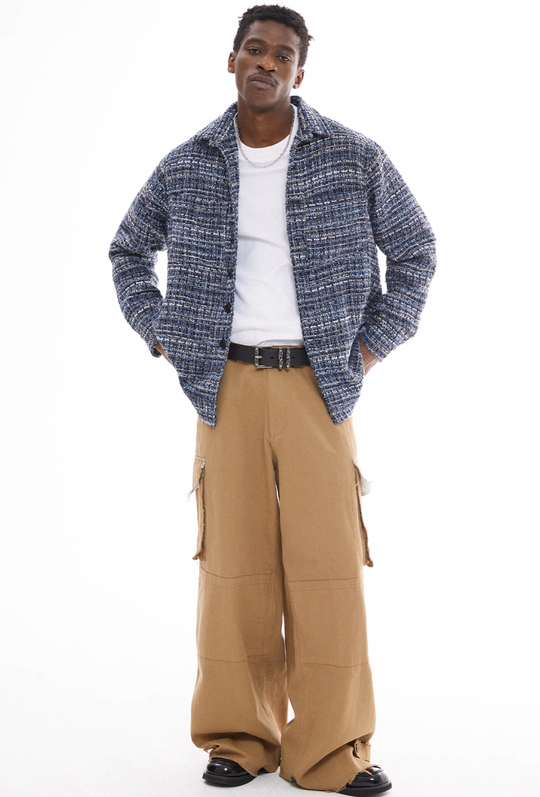 EMPTY REFERENCE Tweed Plaid Blue Long Sleeve Shirt | Face 3 Face