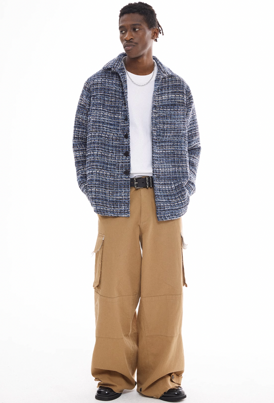 EMPTY REFERENCE Tweed Plaid Blue Long Sleeve Shirt | Face 3 Face