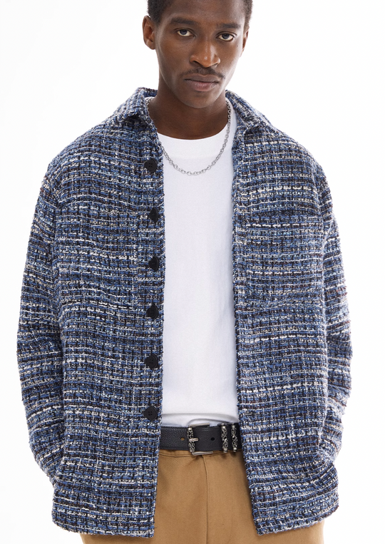 EMPTY REFERENCE Tweed Plaid Blue Long Sleeve Shirt | Face 3 Face