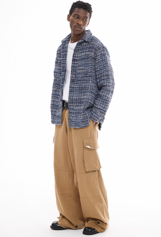 EMPTY REFERENCE Tweed Plaid Blue Long Sleeve Shirt | Face 3 Face