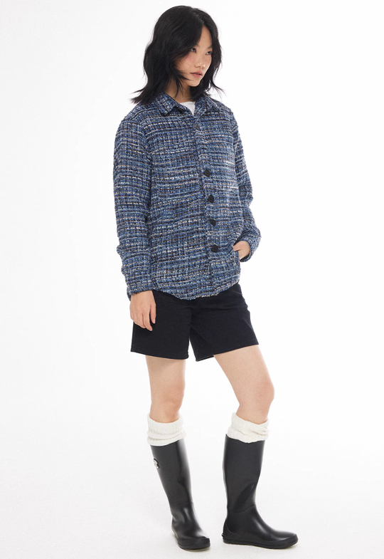 EMPTY REFERENCE Tweed Plaid Blue Long Sleeve Shirt | Face 3 Face