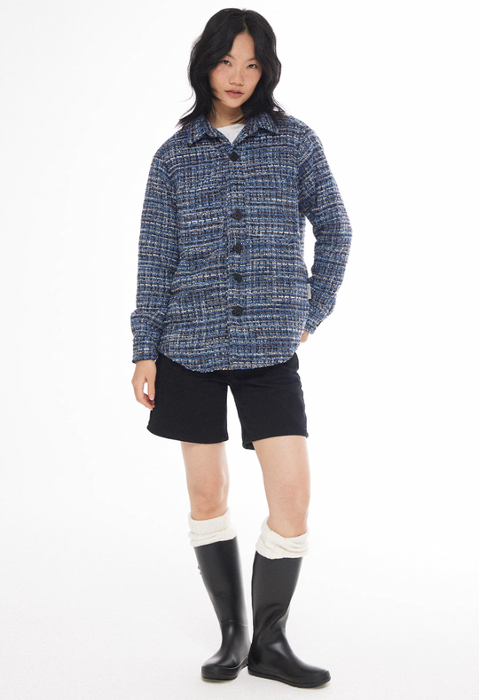 EMPTY REFERENCE Tweed Plaid Blue Long Sleeve Shirt | Face 3 Face