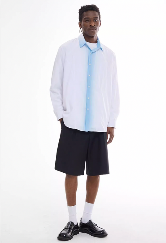 EMPTY REFERENCE White Blue Stripe Gradient Long Sleeve Shirt | Face 3 Face