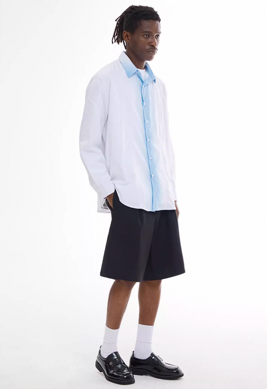 EMPTY REFERENCE White Blue Stripe Gradient Long Sleeve Shirt | Face 3 Face