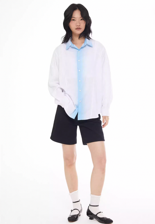 EMPTY REFERENCE White Blue Stripe Gradient Long Sleeve Shirt | Face 3 Face