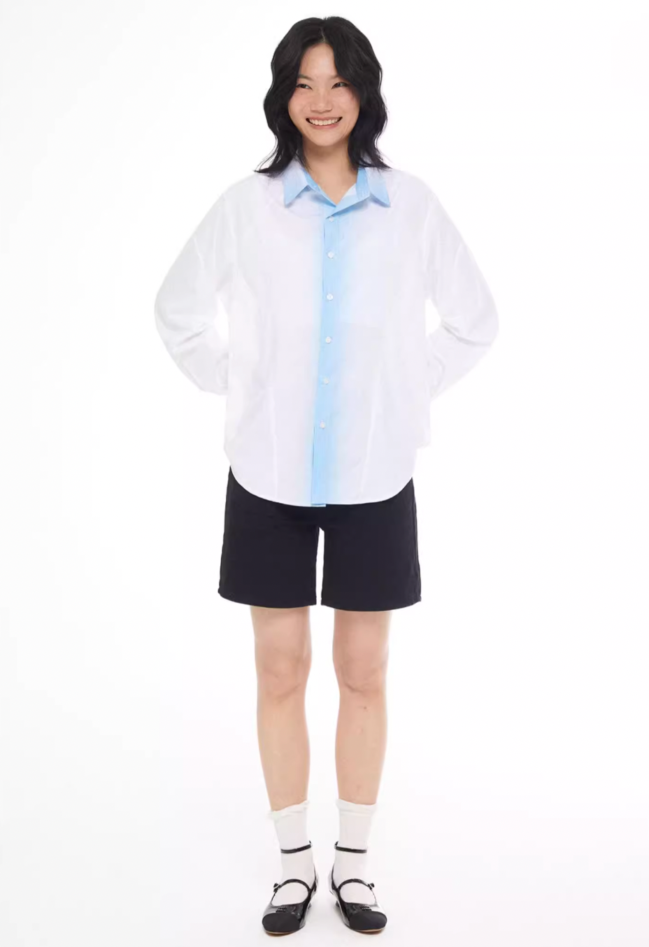 EMPTY REFERENCE White Blue Stripe Gradient Long Sleeve Shirt | Face 3 Face