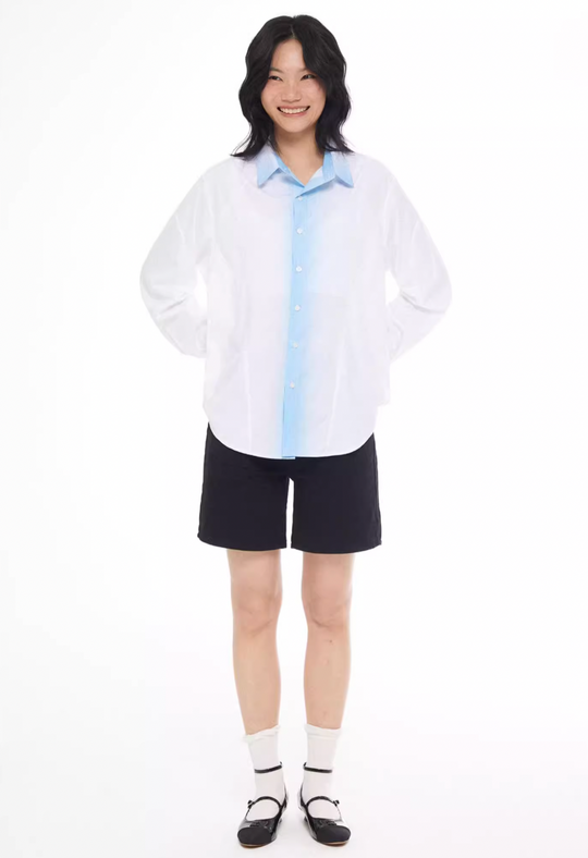 EMPTY REFERENCE White Blue Stripe Gradient Long Sleeve Shirt | Face 3 Face