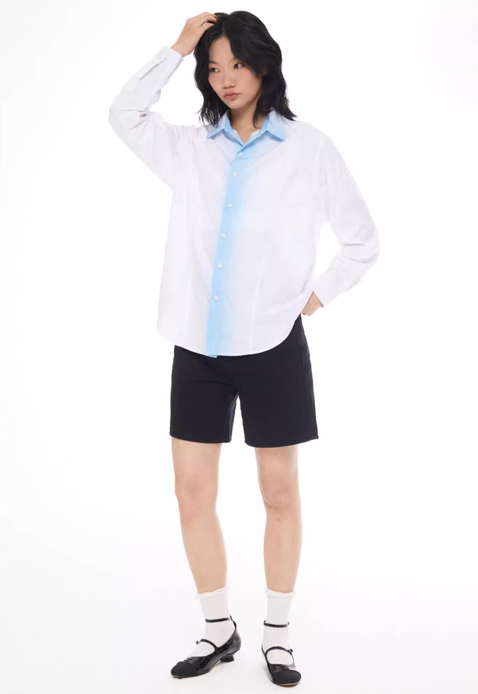 EMPTY REFERENCE White Blue Stripe Gradient Long Sleeve Shirt | Face 3 Face