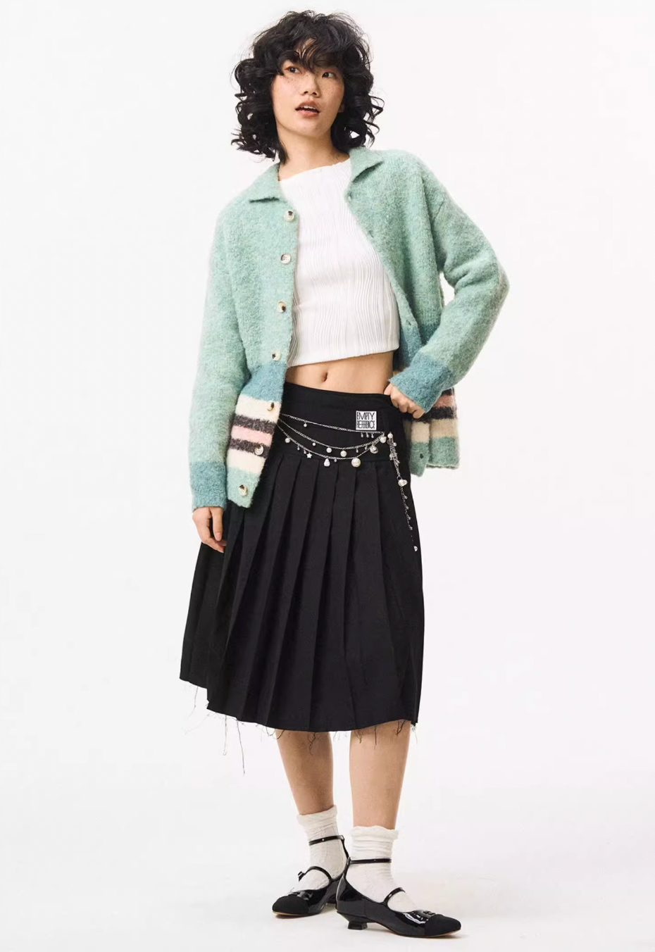 EMPTY REFERENCE Green Striped Wool Knit Cardigan | Face 3 Face