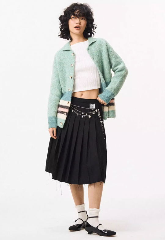 EMPTY REFERENCE Green Striped Wool Knit Cardigan | Face 3 Face