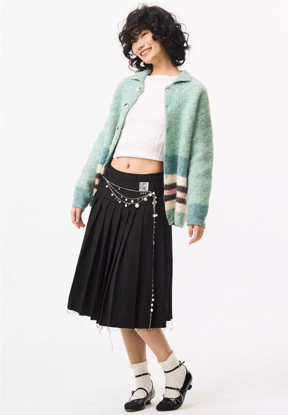 EMPTY REFERENCE Green Striped Wool Knit Cardigan | Face 3 Face