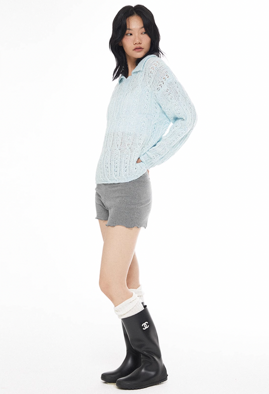 EMPTY REFERENCE Cutout Polo Knit Sweater | Face 3 Face