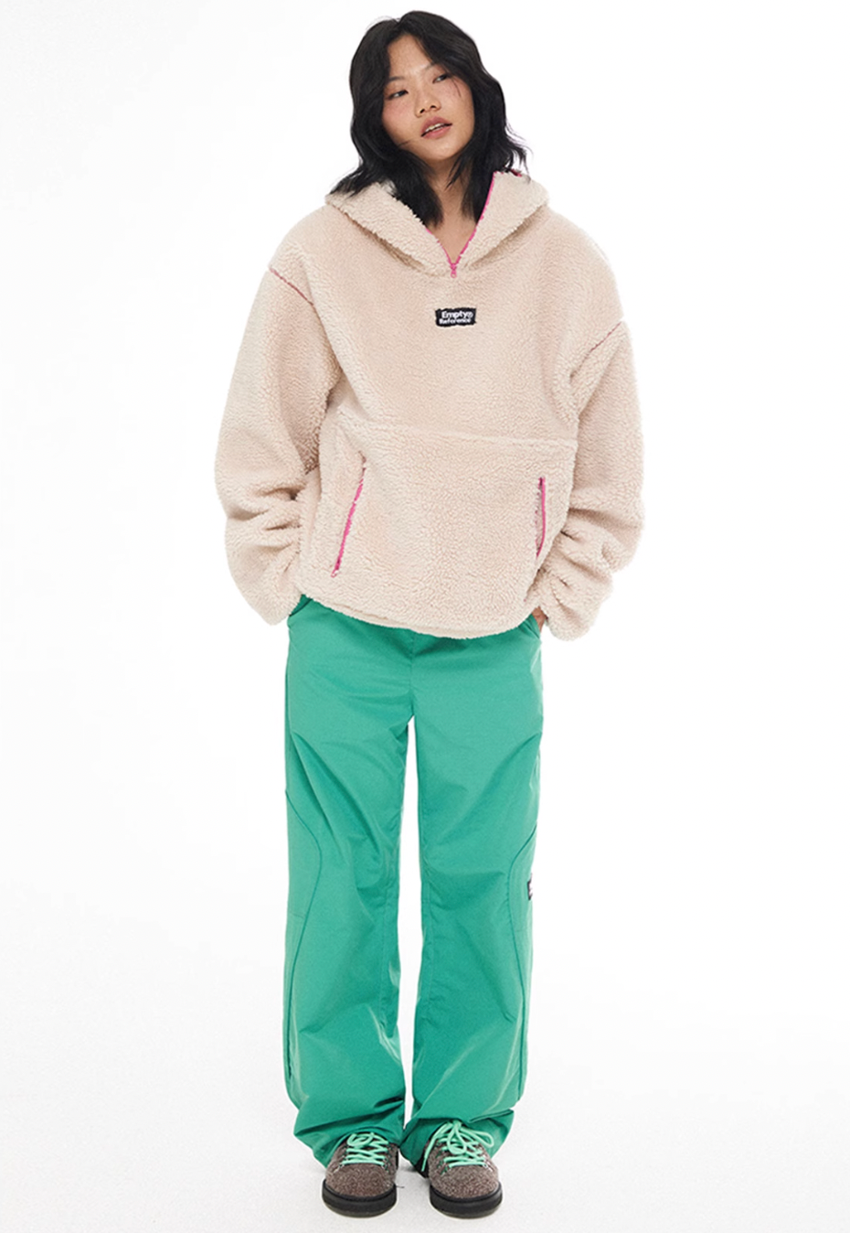 EMPTY REFERENCE Green Structure Split Design Loose Pants | Face 3 Face