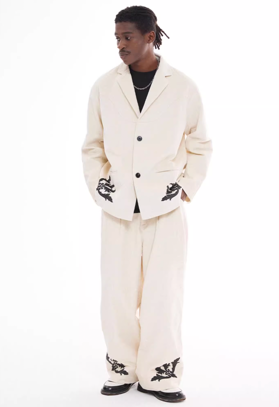 EMPTY REFERENCE Flower Print Corduroy Suit Pants | Face 3 Face