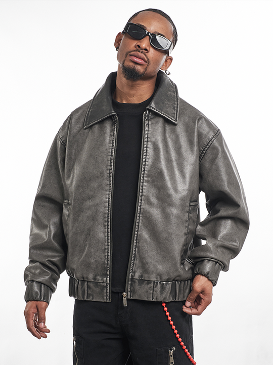 F3F Select Vintage PU Leather Zip Up Jacket | Face 3 Face