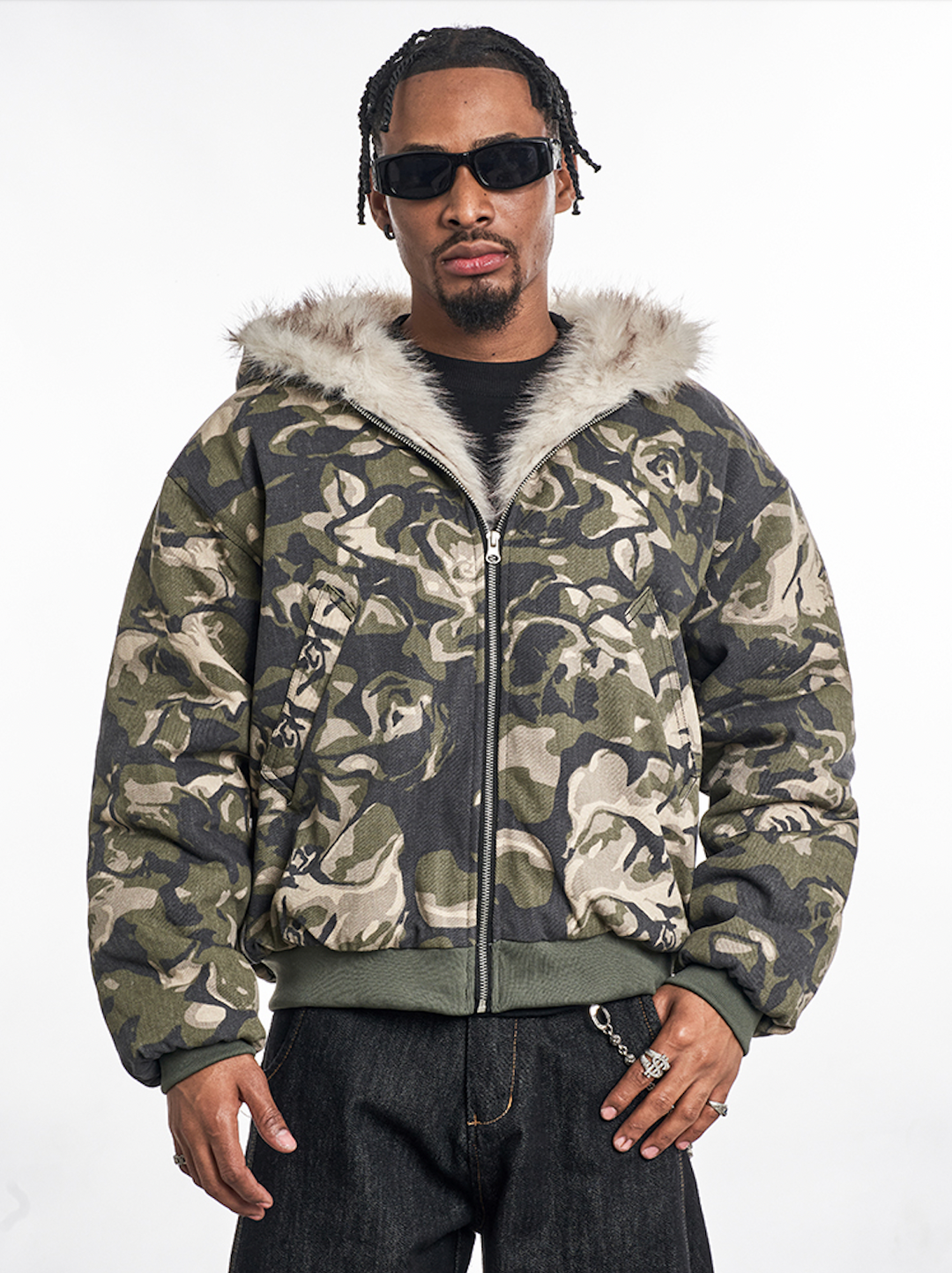 F3F Select Fur Lining Camouflage Hoodie Work Jacket | Face 3 Face