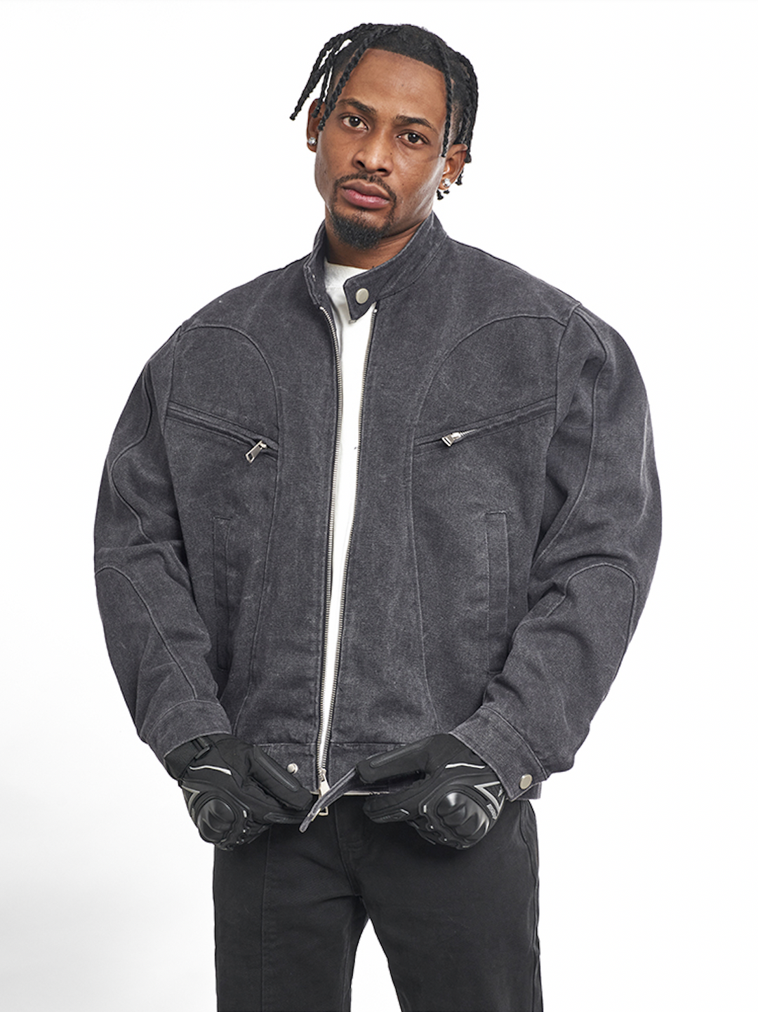 F3F Select Washed Denim Short Motorcycle Jacket | Face 3 Face