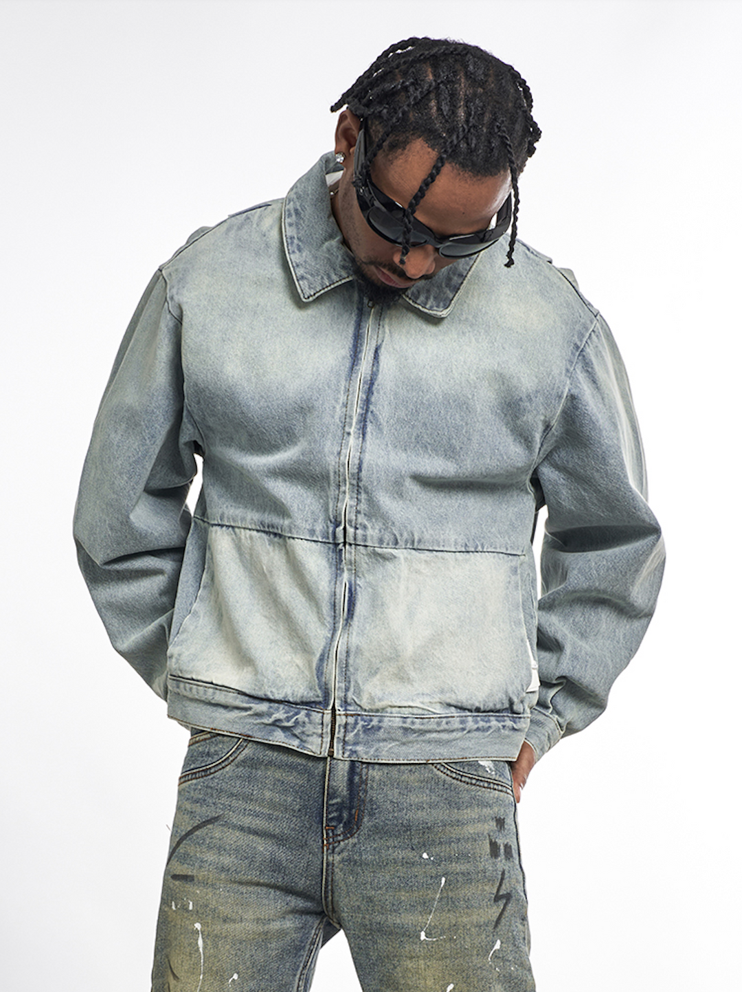 F3F Select Washed Denim Zip Up Work Jacket | Face 3 Face
