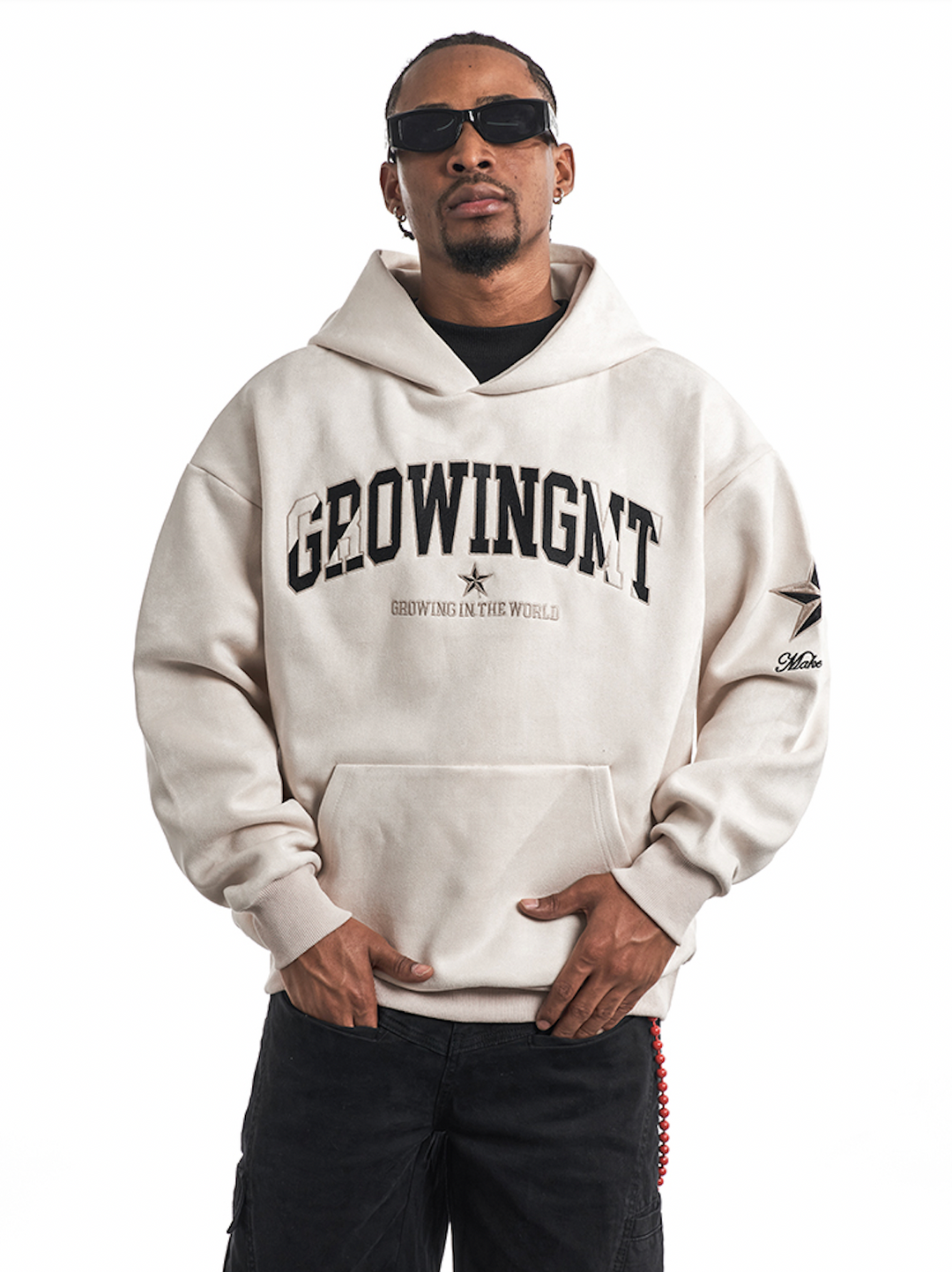 F3F Select Embroidered Faux Suede Hoodie | Face 3 Face