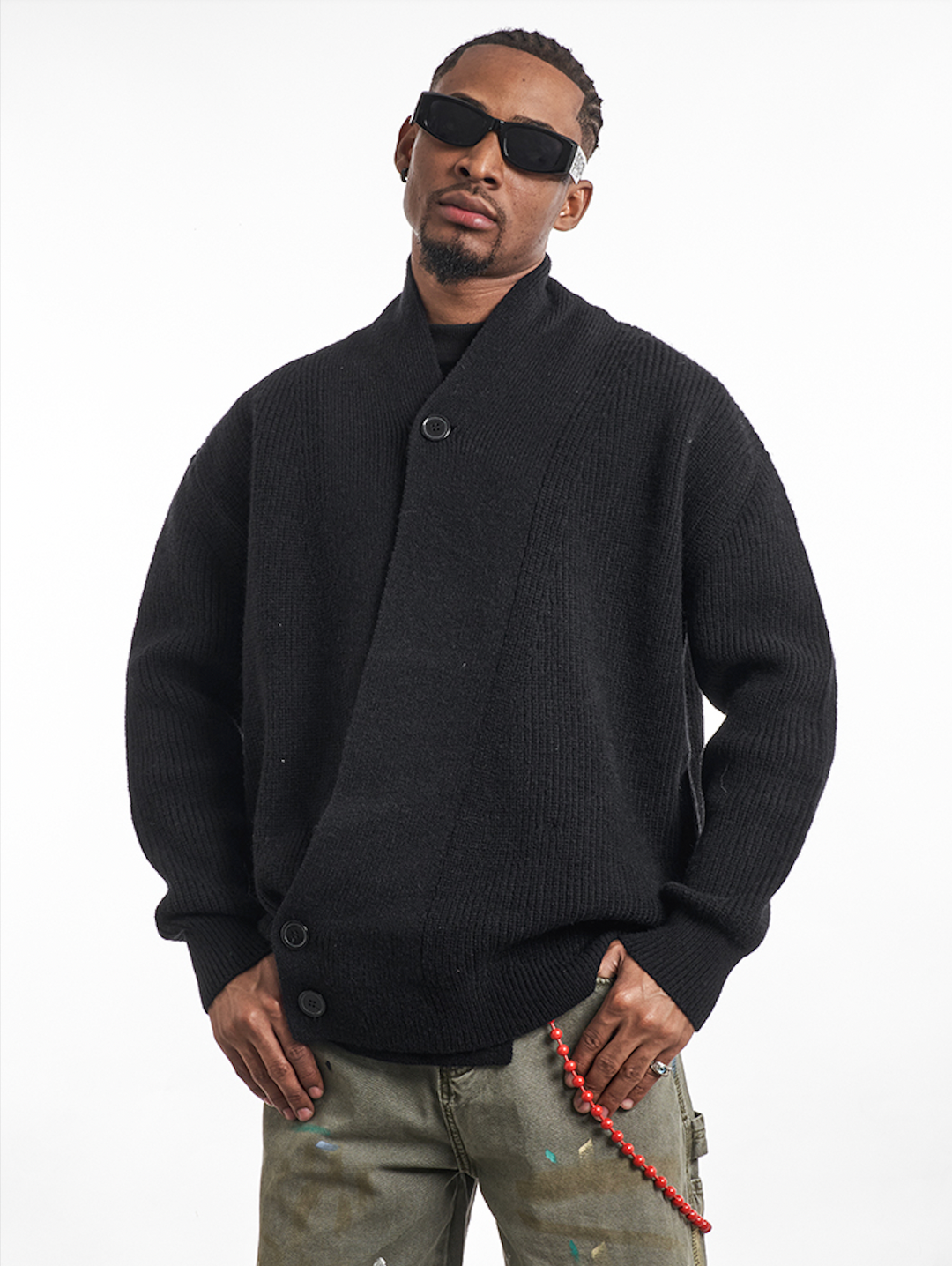 F3F Select Irregular Slant Button Knit Cardigan | Face 3 Face