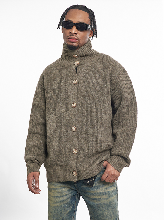 F3F Select High Neck Collar Button Knit Cardigan | Face 3 Face