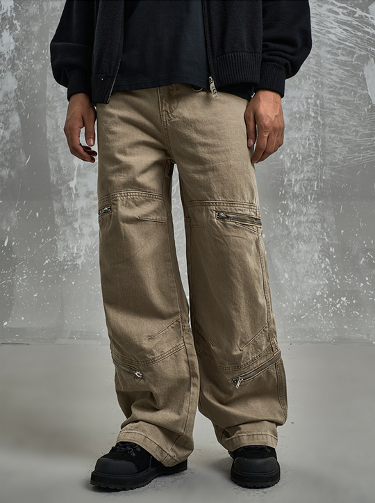 F3F Select Washed Zipper Multi Pocket Work Cargo Pants | Face 3 Face