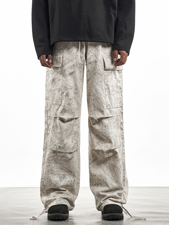 F3F Select Marble Print Drawstring Baggy Cargo Pants | Face 3 Face